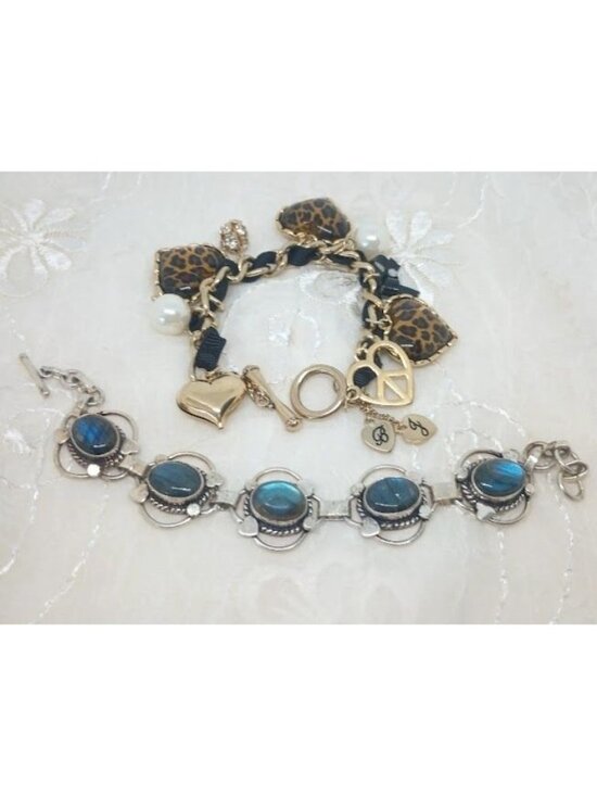 Betsey Johnson Jewelry - Betsey Johnson Leopard Print Heart Charm Bracelet & Labradorite Bracelets